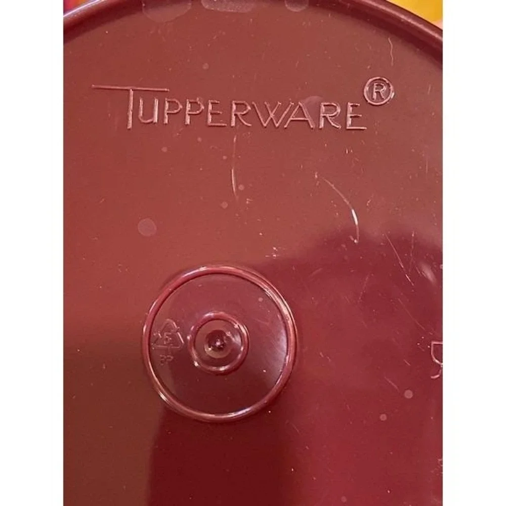 Tupperware Servalier Canister Set 4pc Sunburst Lids Peach Coral Maroon 810-17